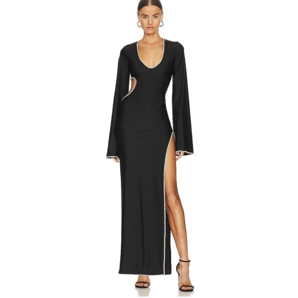 Khanums Rhinestone Trim Black Kira Maxi Dress Size XS NWOT